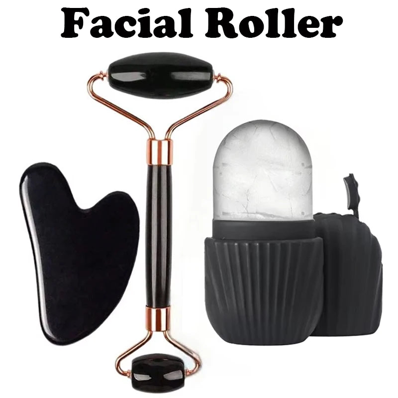 Conjunto de 1/2/3 rolos de gelo para cuidados faciais, conjunto de rolos faciais Gua Sha, rolo de massagem facial para lifting e contorno corporal.