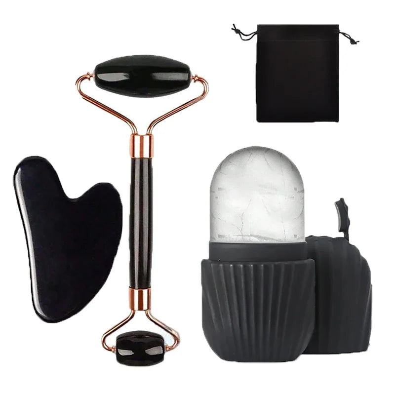 Conjunto de 1/2/3 rolos de gelo para cuidados faciais, conjunto de rolos faciais Gua Sha, rolo de massagem facial para lifting e contorno corporal.